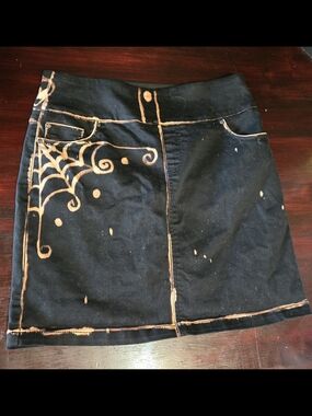Upcycled Halloween Goth Women's S.C.& CO. Tummy Control Skort Skirt Black Web